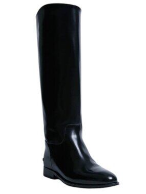 NEW ANINE BING Womens Boots High Shine Black Size 7 Kari Riding Almond Leather